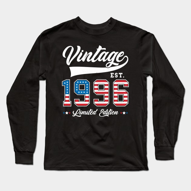 27th Birthday Patriotic Vintage 1996 USA Flag 4th of July Long Sleeve T-Shirt by BramCrye